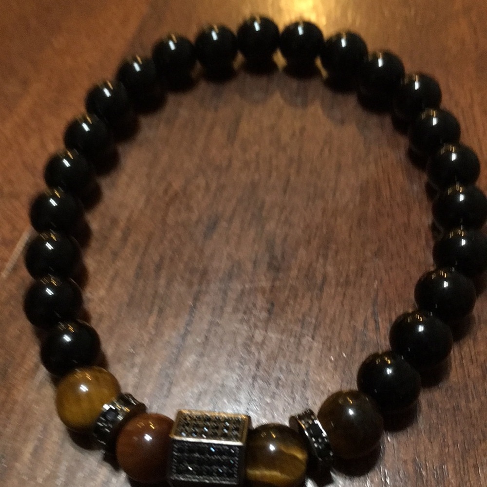 men’s pave natural stone beads bracelet